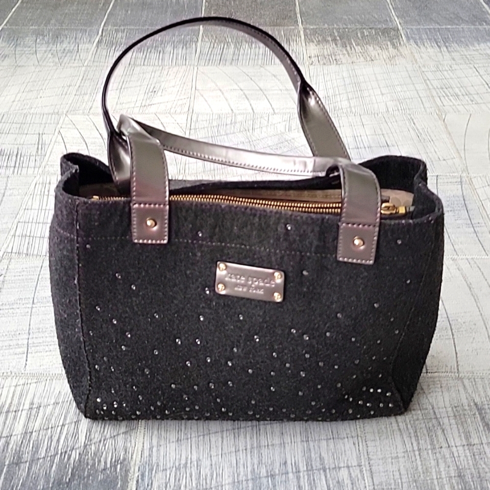 Vintage ♠️ Kate Spade ♠️Quinn Rhinestone✨️ Frosted Felt Wool Shoulder Bag Purse